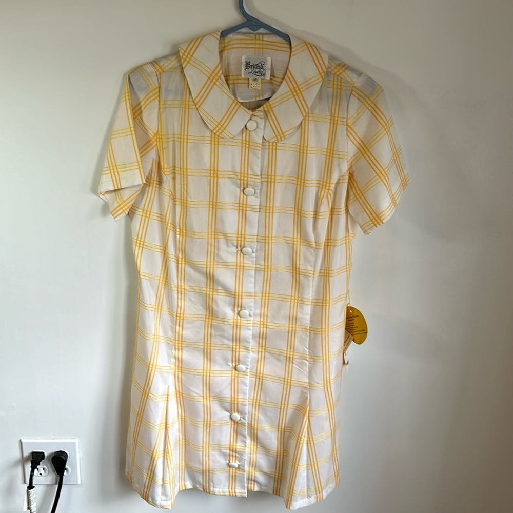 Vintage NWT white and yellow plaid dress